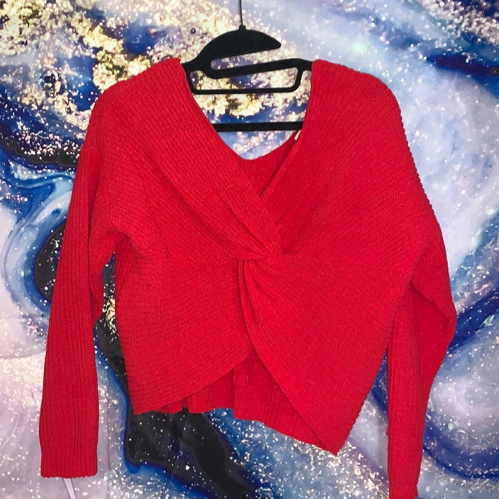Red Knit Knot Sweater
